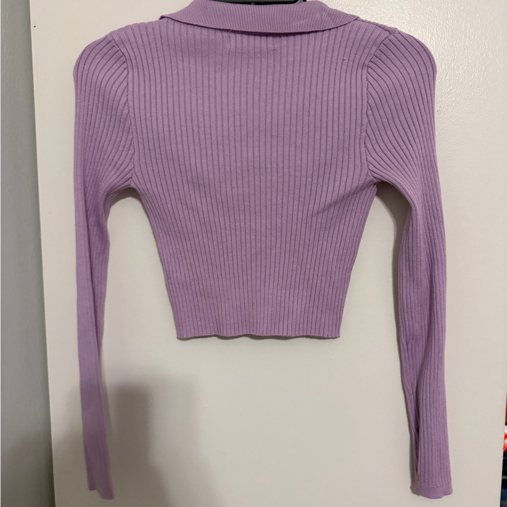Lilac Ribbed Button-Up Cardigan - Picture 2 of 2